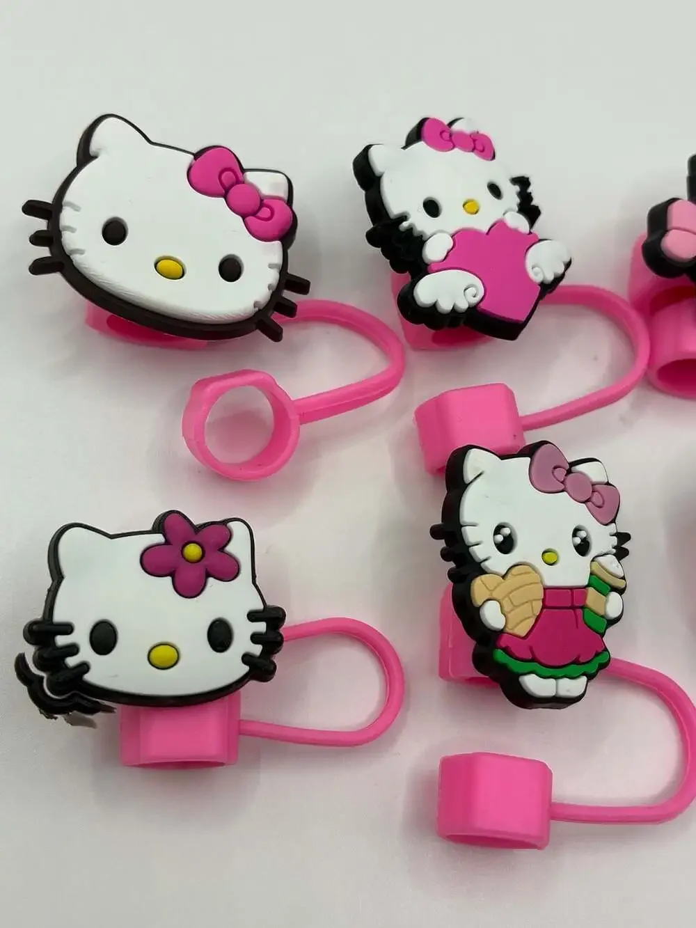 Hello Kitty Silicone Straw Toppers Tumbler Accessories Set of 6